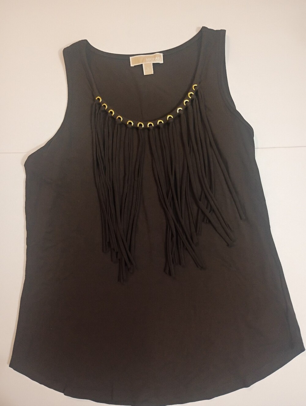 Michael Kors Brown Sleeveless Fringe Tank with Gold Accents